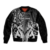Personalised New Zealand Sleeve Zip Bomber Jacket Te Manaia Mangopare Maori And Fern Black Style LT14 Unisex Black - Polynesian Pride