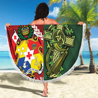 Custom Samoa And Ireland Rugby Beach Blanket Ikale Tahi With Shamrocks