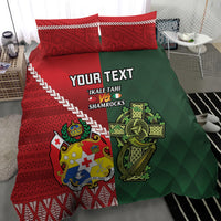 Custom Samoa And Ireland Rugby Bedding Set Ikale Tahi With Shamrocks