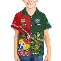 Custom Samoa And Ireland Rugby Family Matching Off Shoulder Short Dress and Hawaiian Shirt Ikale Tahi With Shamrocks