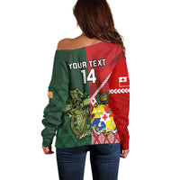 Custom Tonga And Ireland Rugby Off Shoulder Sweater Ikale Tahi With Shamrocks LT14 - Polynesian Pride
