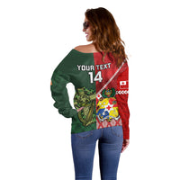 Custom Tonga And Ireland Rugby Off Shoulder Sweater Ikale Tahi With Shamrocks LT14 - Polynesian Pride