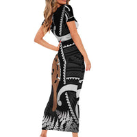 New Zealand Maripi Family Matching Short Sleeve Bodycon Dress and Hawaiian Shirt Silver Fern Mix Aotearoa Maori Pattern LT14 - Polynesian Pride