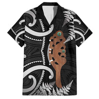 New Zealand Maripi Family Matching Tank Maxi Dress and Hawaiian Shirt Silver Fern Mix Aotearoa Maori Pattern LT14 Dad's Shirt - Short Sleeve Black - Polynesian Pride