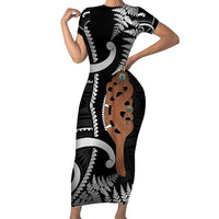 New Zealand Maripi Short Sleeve Bodycon Dress Silver Fern Mix Aotearoa Maori Pattern