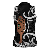 New Zealand Maripi Women Sleeveless Polo Shirt Silver Fern Mix Aotearoa Maori Pattern