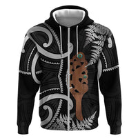 New Zealand Maripi Zip Hoodie Silver Fern Mix Aotearoa Maori Pattern