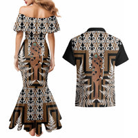 New Zealand Couples Matching Mermaid Dress and Hawaiian Shirt Maori Maripi Knife With Poutama Art