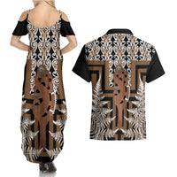 New Zealand Couples Matching Summer Maxi Dress and Hawaiian Shirt Maori Maripi Knife With Poutama Art