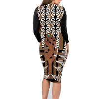 New Zealand Family Matching Long Sleeve Bodycon Dress and Hawaiian Shirt Maori Maripi Knife With Poutama Art