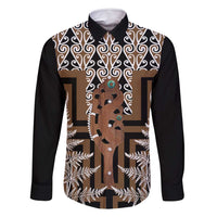 New Zealand Family Matching Off Shoulder Short Dress and Hawaiian Shirt Maori Maripi Knife With Poutama Art LT14 Dad's Shirt - Long Sleeve Brown - Polynesian Pride