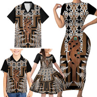 New Zealand Family Matching Short Sleeve Bodycon Dress and Hawaiian Shirt Maori Maripi Knife With Poutama Art LT14 - Polynesian Pride