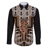 New Zealand Family Matching Short Sleeve Bodycon Dress and Hawaiian Shirt Maori Maripi Knife With Poutama Art LT14 Dad's Shirt - Long Sleeve Brown - Polynesian Pride