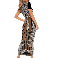 New Zealand Family Matching Short Sleeve Bodycon Dress and Hawaiian Shirt Maori Maripi Knife With Poutama Art LT14 - Polynesian Pride