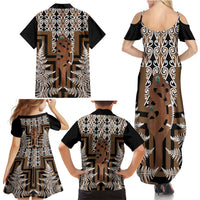 New Zealand Family Matching Summer Maxi Dress and Hawaiian Shirt Maori Maripi Knife With Poutama Art LT14 - Polynesian Pride
