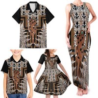 New Zealand Family Matching Tank Maxi Dress and Hawaiian Shirt Maori Maripi Knife With Poutama Art LT14 - Polynesian Pride