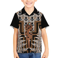 New Zealand Family Matching Tank Maxi Dress and Hawaiian Shirt Maori Maripi Knife With Poutama Art LT14 Son's Shirt Brown - Polynesian Pride