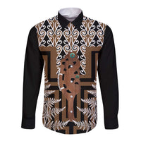 New Zealand Long Sleeve Button Shirt Maori Maripi Knife With Poutama Art LT14 Unisex Brown - Polynesian Pride