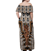 New Zealand Off Shoulder Maxi Dress Maori Maripi Knife With Poutama Art