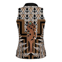 New Zealand Women Sleeveless Polo Shirt Maori Maripi Knife With Poutama Art
