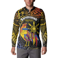 Philippines Sarimanok Button Sweatshirt Papanok Legendary Bird Okir Polynesian Pattern