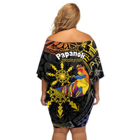 Philippines Sarimanok Off Shoulder Short Dress Papanok Legendary Bird Okir Polynesian Pattern
