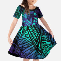 Purple Polynesian Family Matching Long Sleeve Bodycon Dress and Hawaiian Shirt Tribal Hammerhead Shark LT14