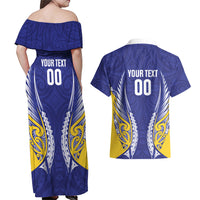 Otago 2026 Rugby Custom Couples Matching Off Shoulder Maxi Dress and Hawaiian Shirt NZ Maori Silver Fern LT14 - Polynesian Pride