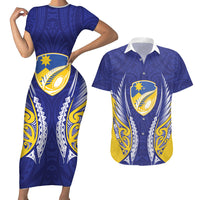 Otago 2026 Rugby Custom Couples Matching Short Sleeve Bodycon Dress and Hawaiian Shirt NZ Maori Silver Fern LT14 Blue - Polynesian Pride