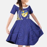 Otago 2026 Rugby Custom Family Matching Puletasi and Hawaiian Shirt NZ Maori Silver Fern LT14 Daughter's Dress Blue - Polynesian Pride