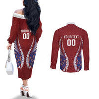 Southland 2026 Rugby Custom Couples Matching Off The Shoulder Long Sleeve Dress and Long Sleeve Button Shirt NZ Maori Silver Fern LT14 - Polynesian Pride