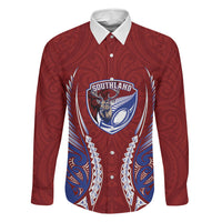 Southland 2026 Rugby Custom Family Matching Puletasi and Hawaiian Shirt NZ Maori Silver Fern LT14 Dad's Shirt - Long Sleeve Maroon - Polynesian Pride