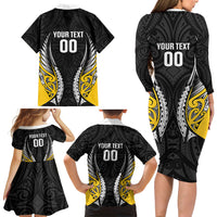 Taranaki 2026 Rugby Custom Family Matching Long Sleeve Bodycon Dress and Hawaiian Shirt NZ Maori Silver Fern LT14 - Polynesian Pride