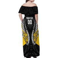 Taranaki 2026 Rugby Custom Family Matching Off Shoulder Maxi Dress and Hawaiian Shirt NZ Maori Silver Fern LT14 - Polynesian Pride
