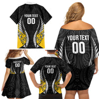 Taranaki 2026 Rugby Custom Family Matching Off Shoulder Short Dress and Hawaiian Shirt NZ Maori Silver Fern LT14 - Polynesian Pride