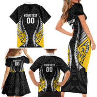 Taranaki 2026 Rugby Custom Family Matching Short Sleeve Bodycon Dress and Hawaiian Shirt NZ Maori Silver Fern LT14 - Polynesian Pride