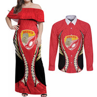 Waikato 2026 Rugby Custom Couples Matching Off Shoulder Maxi Dress and Long Sleeve Button Shirt NZ Maori Silver Fern LT14 Red - Polynesian Pride