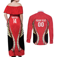 Waikato 2026 Rugby Custom Couples Matching Off Shoulder Maxi Dress and Long Sleeve Button Shirt NZ Maori Silver Fern LT14 - Polynesian Pride