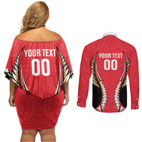Waikato 2026 Rugby Custom Couples Matching Off Shoulder Short Dress and Long Sleeve Button Shirt NZ Maori Silver Fern LT14 - Polynesian Pride