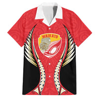 Waikato 2026 Rugby Custom Family Matching Short Sleeve Bodycon Dress and Hawaiian Shirt NZ Maori Silver Fern LT14 Dad's Shirt - Short Sleeve Red - Polynesian Pride