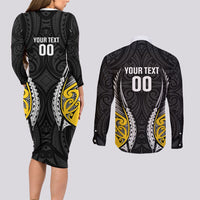 Wellington 2026 Rugby Custom Couples Matching Long Sleeve Bodycon Dress and Long Sleeve Button Shirt NZ Maori Silver Fern LT14 - Polynesian Pride