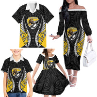 Wellington 2026 Rugby Custom Family Matching Off The Shoulder Long Sleeve Dress and Hawaiian Shirt NZ Maori Silver Fern LT14 - Polynesian Pride