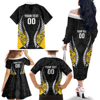 Wellington 2026 Rugby Custom Family Matching Off The Shoulder Long Sleeve Dress and Hawaiian Shirt NZ Maori Silver Fern LT14 - Polynesian Pride