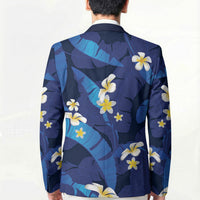 Teal Purple Banana Leaf Hawaii Blazer Lau Maia Plumeria Tropical Summer Vibes