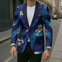 Teal Purple Banana Leaf Hawaii Blazer Lau Maia Plumeria Tropical Summer Vibes