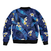 Teal Purple Banana Leaf Hawaii Bomber Jacket Lau Maia Plumeria Tropical Summer Vibes