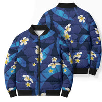 Teal Purple Banana Leaf Hawaii Bomber Puffer Jacket Lau Maia Plumeria Tropical Summer Vibes