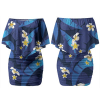 Teal Purple Banana Leaf Hawaii Couples Matching Off Shoulder Short Dress and Hawaiian Shirt Lau Maia Plumeria Tropical Summer Vibes