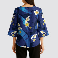 Teal Purple Banana Leaf Hawaii Kimono Sleeve Blouse Lau Maia Plumeria Tropical Summer Vibes