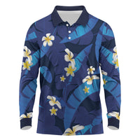 Teal Purple Banana Leaf Hawaii Long Sleeve Polo Shirt Lau Maia Plumeria Tropical Summer Vibes